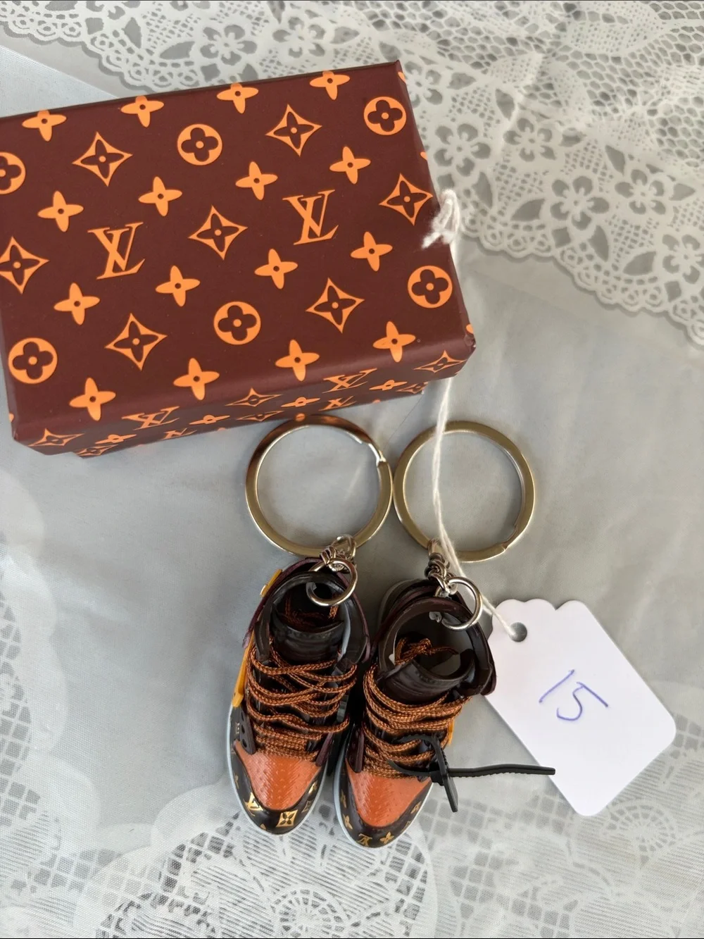 15,One Pair of Louis Vuitton Logo Brown & Orange Monogram Mini Sneaker Keychain - Picture 2 of 8